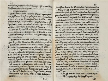 Inquisizione / Albizzi, Francesco - Risposta all'historia della Sacra Inquisitione composta già dal R.P. Paolo Seruita. O sia Discorso dell'origine, forma ed' vso dell'vfficio dell'Inquisitione nella cittá