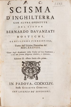 Davanzati, Bernardo - Scisma d'Inghilterra con altre operette