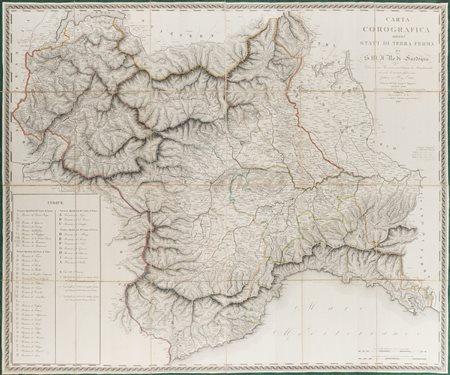 Cartografia - Carta Corografica degli Stati di Terra Ferma di S. M. Il Re di Sardegna Divisa in Province e in Cantoni de Mandamenti secondo la recente fissazione fattane co' Regi Editti