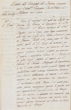 Manoscritto - Viaggi - Diario del viaggio di Londra eseguito dal Cittadino Giuseppe Scipione Castelbarco di Milano nel 1802