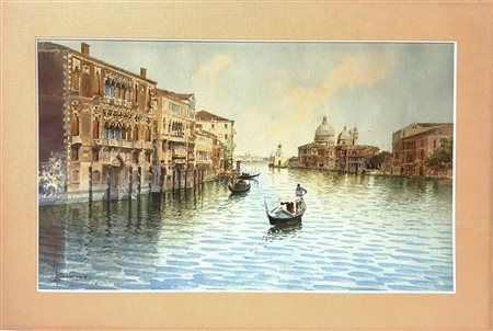 Andrea Biondetti (1851-1946). Canal Grande di Venezia. 18x30, acquarello su cartoncino. Firmato in basso a sinistra. In cornce 41x51