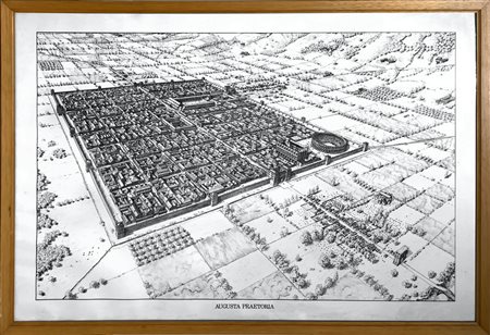 Stampa Augusta Praetoria (Aosta)su disegno di Franceso Corni (Modena 1952-Strambino 2020). Cm 74x105