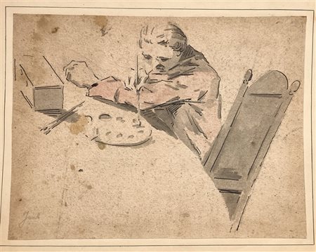 Disegno ad inchiostro nero acquerellato raffigurante autoritratto, firmato in basso a destra Juul de Cort 1918-1999. 165