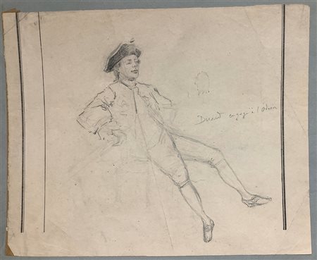 Disegno a matita su carta, raffigurante uomo impegnato all'Odeon, attribuito a Juul de Cort 1918-1999. 175x 220 mm