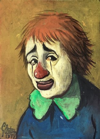 Dipinto ad olio su tavoletta raffigurante volto di Clown, firmato in basso a sinistra Gianfranco Antonie (Firenze, 1925 