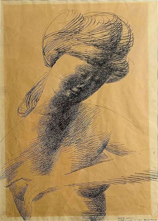 Emilio Greco (Catania, 1913-Roma,1995). Nudo di donna. 49x35, disegno a china su carta. Firmato a destra e siglato Roma.