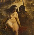 Attribuito a Hans Makart SALAMBO' E MATHO' olio su tela, cm 108x108 Salammbò...