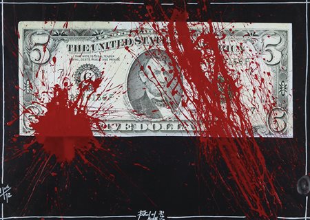 PETER HIDE Tradate (VA) 31/10/1965 Blood money, 2012 tecnica mista e collage...