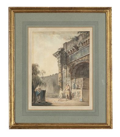 Michel Vincent Brandoin Rovine classiche con figure
Penna e acquerelli su carta,