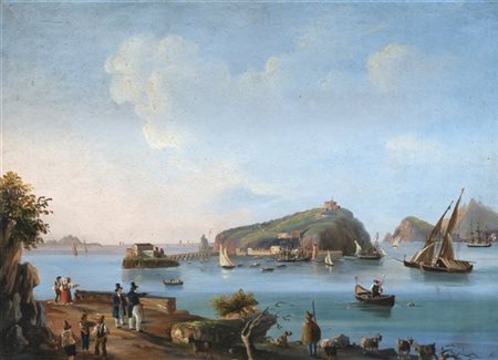 Scuola di Posillipo, secolo XIX "Tempio di Paestum" e "Isola di Procida" coppia