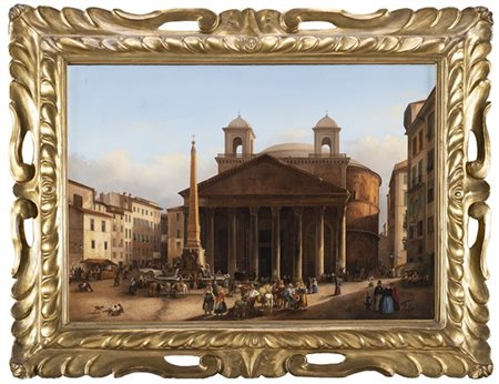 Lorenzo Aliani "Roma, il Pantheon" 1845, olio su tela (cm 61x87) Firmato e datat