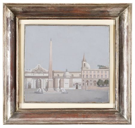 Francesco Trombadori "Porta del Popolo, Roma" olio su tela (cm 41x45) Firmato in