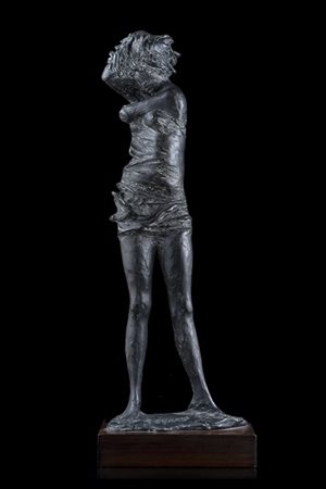 Augusto Murer "La modella" scultura in bronzo (h cm 40) poggiante su base in leg