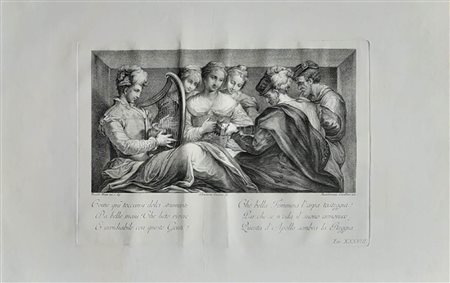 Bartolomeo Crivellari (Venezia, 1716-1777), da disegno di Sebastiano Gamma (Bologna, 1711-1768), da Nicolò dell’Abate (Modena, 1512 – Fontainebleau, 1571)<br>CONCERTO CON L’ARPA