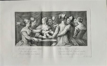 Bartolomeo Crivellari (Venezia, 1716-1777), da disegno di Sebastiano Gamma (Bologna, 1711-1768) da Nicolò dell’Abate (Modena, 1512 – Fontainebleau, 1571)<br>GIOCO DI CARTE
