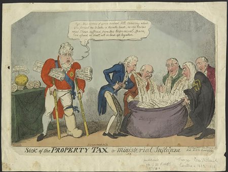 George Cruikshank (1792 – 1878)<br>Sick of the PROPERTY TAX or ministerial influenza