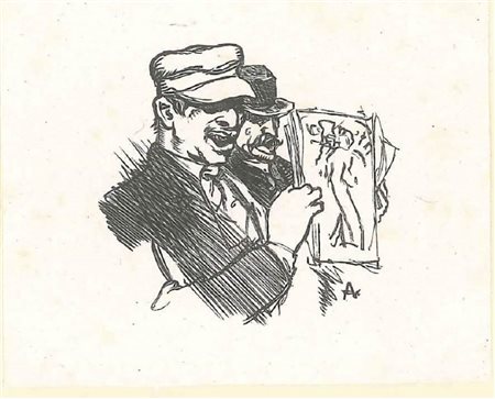 Auguste Lepère<br>Due uomini con un'illustrazione