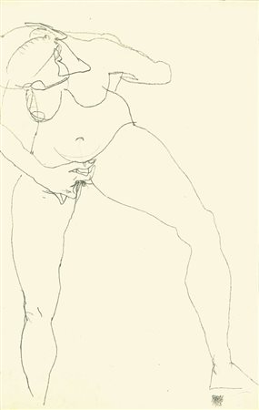 Egon Schiele (dal disegno di)<br>Stehende Frau Masturbierend