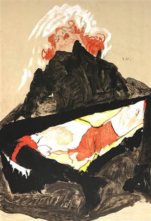 Egon Schiele (dal disegno di)<br>Ragazza dai capelli rossi con gambe aperte
