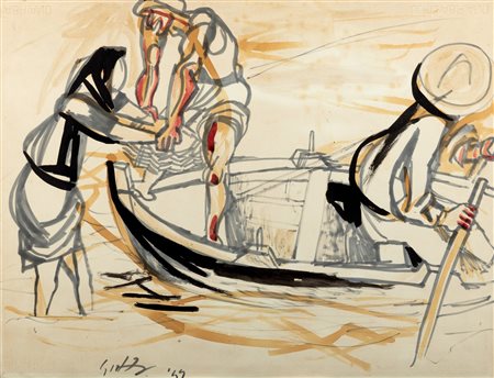 Renato Guttuso (Bagheria 1911-Roma 1987)  - Figure in barca, 1949