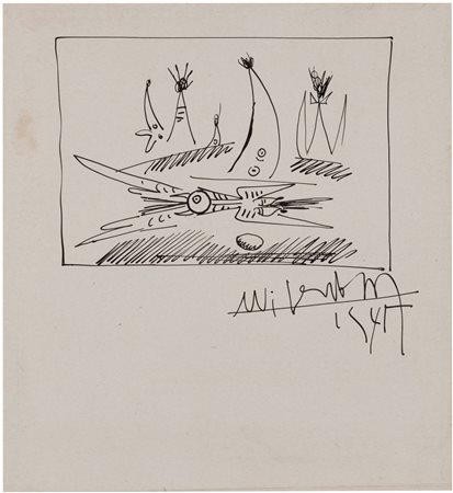 Wifredo Lam (Sagua la Grande 1902-Parigi 1982)  - Oiseau avec son oeuf, 1945