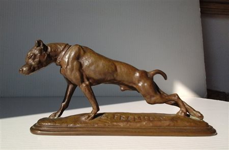 EMMANUEL FREMIET - CANE CHE SI DISTENDE - SCULTURA IN BRONZO CON PATINA...