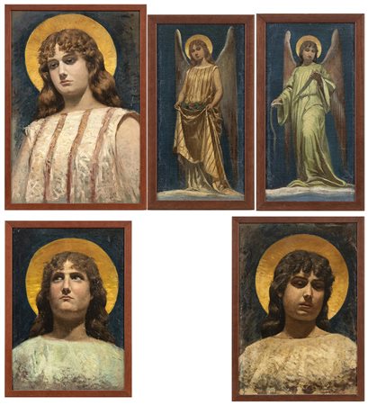 Serie di cinque figure angeliche, probabilmente studio per la decorazione pittorica di una chiesa