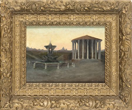 Foro Boario con tempio di Ercole vincitore (noto come Tempio di Vesta) e cupola di San Pietro sullo sfondo