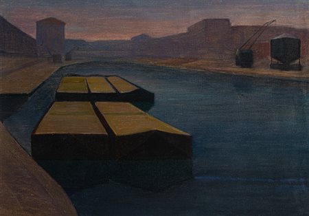 WALTER LAZZARO (1914-1989) - Naviglio a sera, 1954