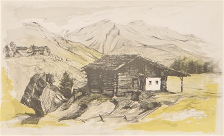 Rudolf Bellenzier Paesaggio di montagna in Alto Adige, 1975;Litografia a...