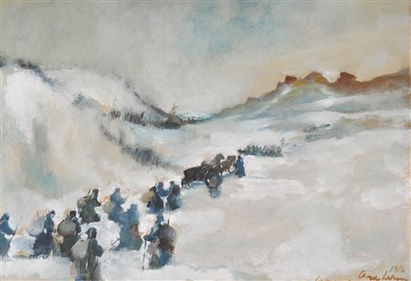 Oskar Larsen (Wien/Vienna 1882 – 1972) Colonna di soldati nella neve...