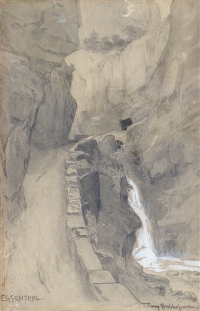 Tony Grubhofer (Innsbruck 1854 – 1935) Val d’Ega;Matita e biacca, 24,6 x 16...