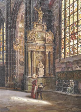 Karl Schaupert (Maler des 19. Jh. in Nürnberg) Interno di una chiesa...