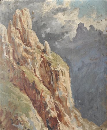 Ferdinando Ramponi (Les Abrets 1880 – 1916) Cime Alte;Olio su cartone, 31 x...