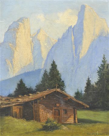 Raffael Thaler (Innsbruck 1870 – 1947) Gruppo delle Odle, 1942;Olio su...