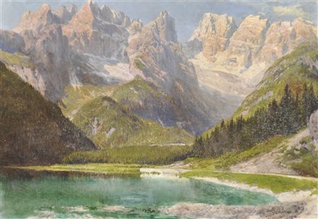 Konrad Petrides (Wien/Vienna 1864 – 1944) Lago di Landro nelle Dolomiti;Öl...