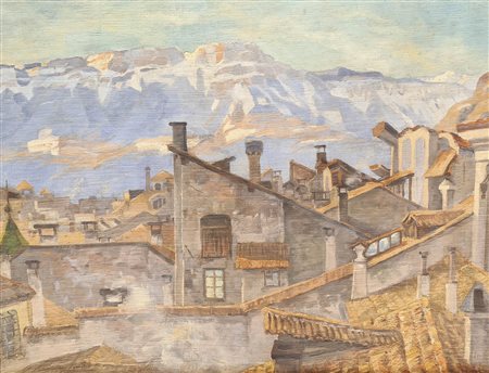 Rolf Regele (Bozen/Bolzano 1899 – 1987) Tetti di Bolzano, 1925;Olio su tela,...