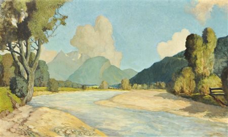 Hans Ebenbichler (Kramsach 1889 – Schwaz 1951) Valle inferiore dell‘Inn;Olio...