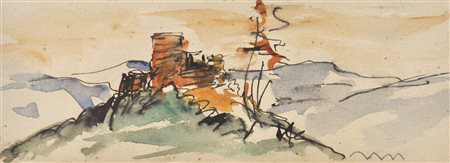 Josef Mahlknecht Castello in Alto Adige;China, acquerello, 6 x 16 cm, in...