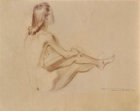 Franz Lenhart (Bad Häring 1898 – Meran/Meran 1992) Nudo femminile;Sanguigna,...
