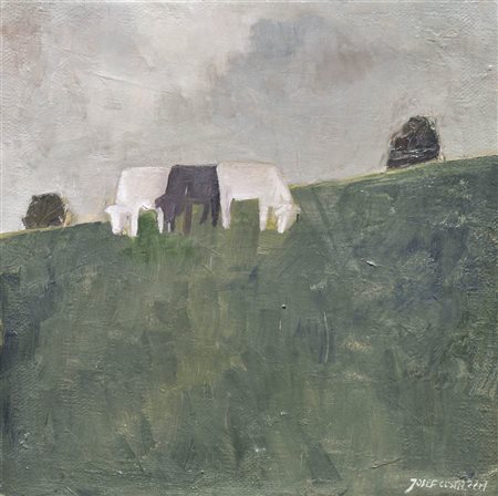 Josef Costazza (* Neumarkt/Egna 1950) Mucche al pascolo;Olio su tela, 40 x 40...