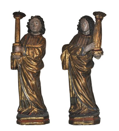 - Due angeli portacandele, presumibilmente XVI sec.;Legno dipinto e dorato,...