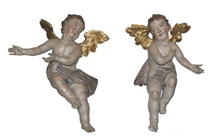 - Coppia di angeli barocchi, XVIII sec.;Legno dipinto, altezza 64 cm...