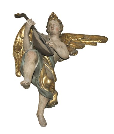 Angelo barocco con liuto, XVIII sec.;Legno dipinto, altezza 53 cm Esaminato...