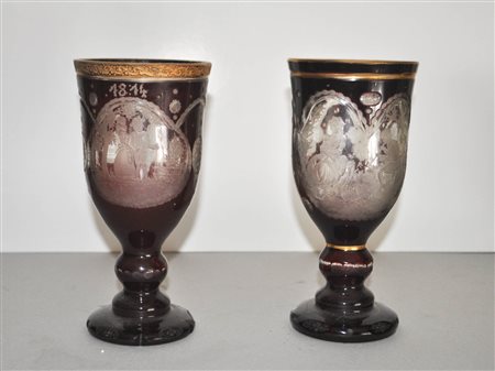 - 2 boccali Biedermeier rosso scuro, con data ”1814“ e ”1825“; Glas...