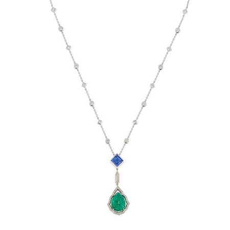 Collana con diamanti, smeraldo e tanzanite