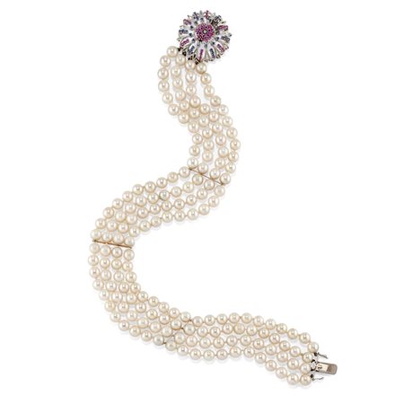Collana con perle, rubini e zaffiri