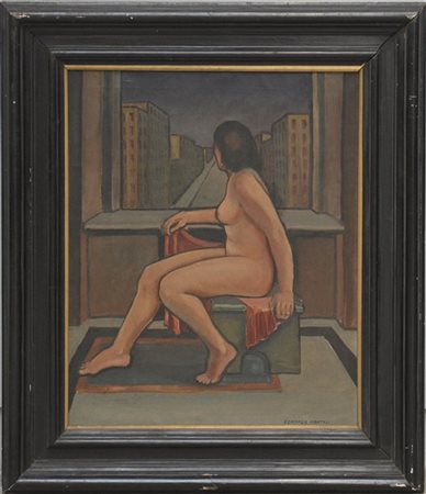 Edmondo Montali "Alla finestra" olio su tela (cm 73x60) Firmato in basso a destr