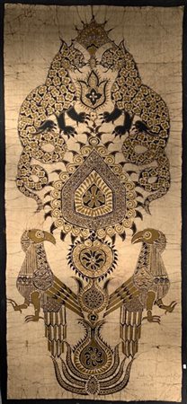 Tessuto Batik, raffiugurante coppia di volatili e una coppia di animali ferini