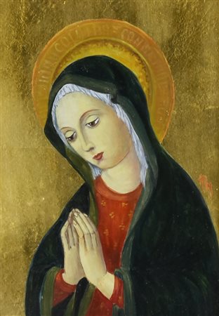 Aly MADONNA tempera su fondo oro su cartone, cm 19x14 firma